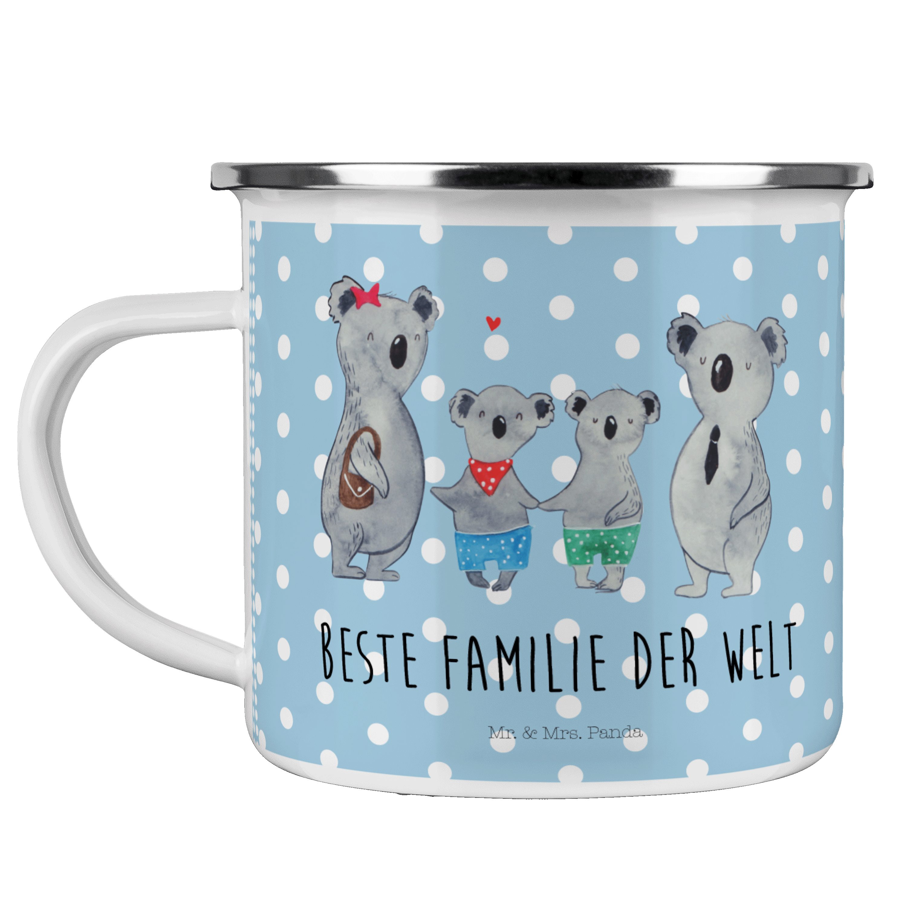 Mr. & Mrs. Panda Becher Koala Familie zwei - Blau Pastell - Geschenk, Campingtasse, beste Fam, Emaille