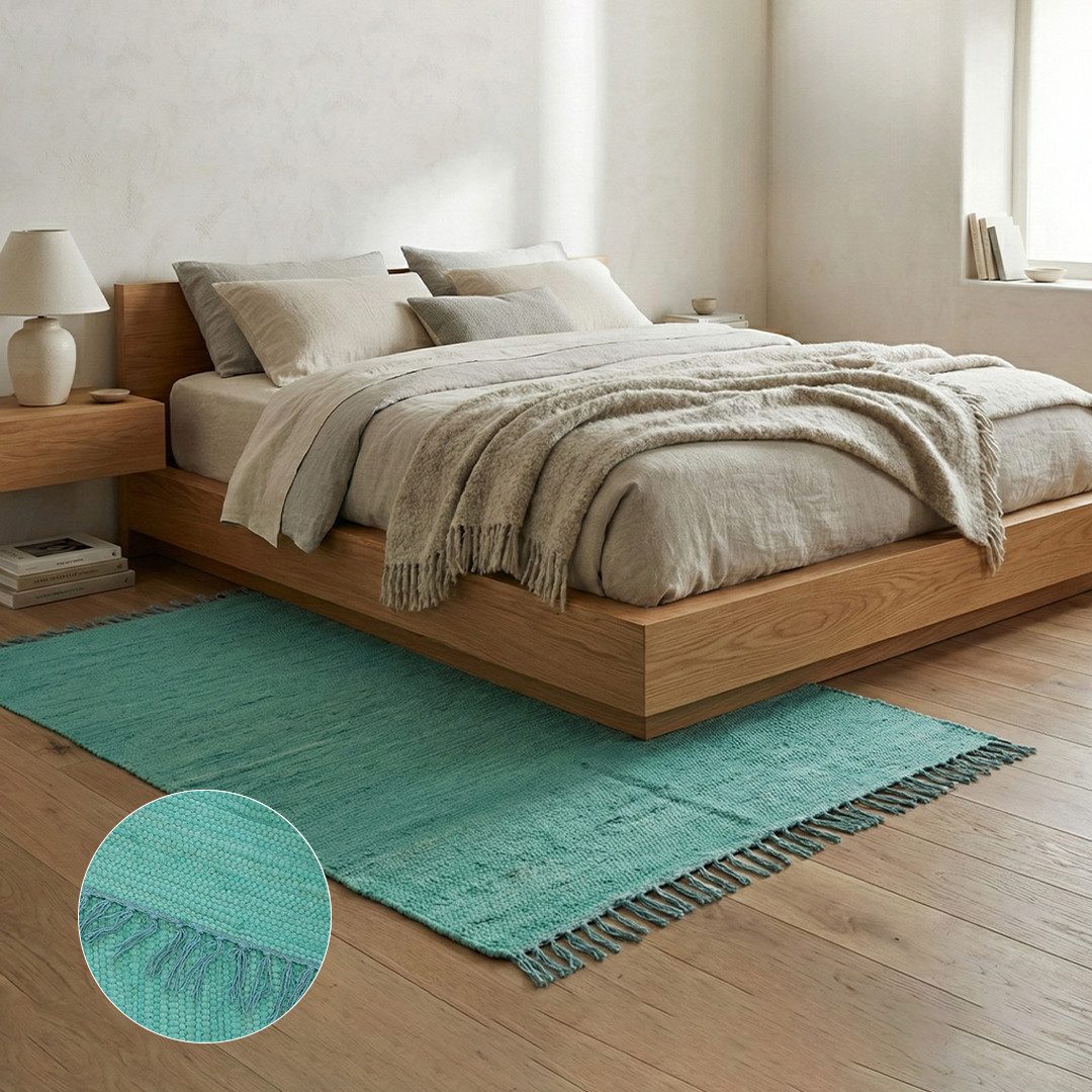 Elegant Floors Teppich Chindi Türkis, rechteckig, Höhe: 9 mm, handgewebt, Rechteckig, Höhe: 9 mm, Weiche Haptik, pflegeleicht und für Fußbodenheizung geeignet – Bild 2 von 3