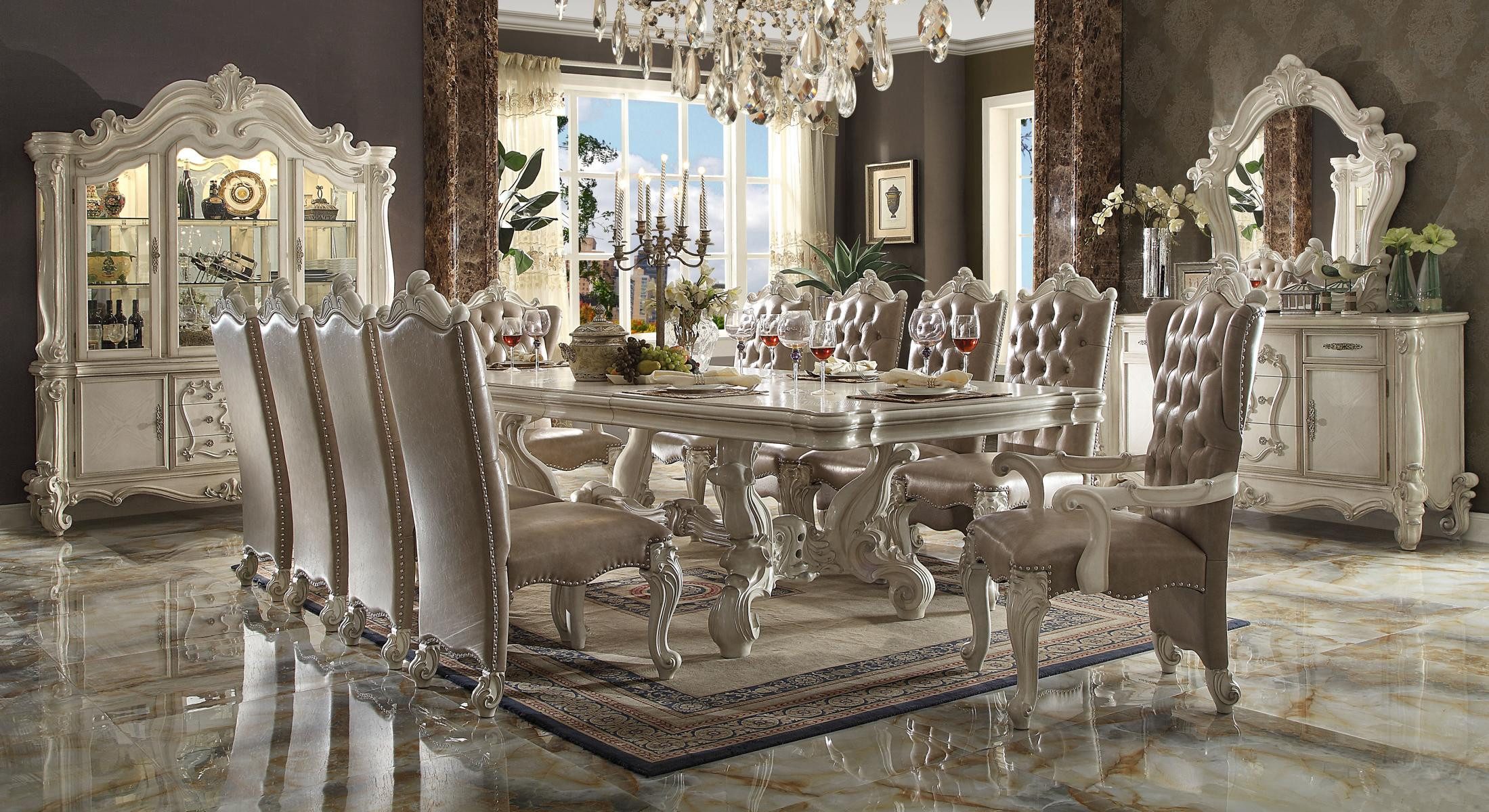 JVmoebel Essgruppe Elegante Holz Esstisch Garnitur mit stilvollen Lederstühlen, (11-tlg), Made in Europa
