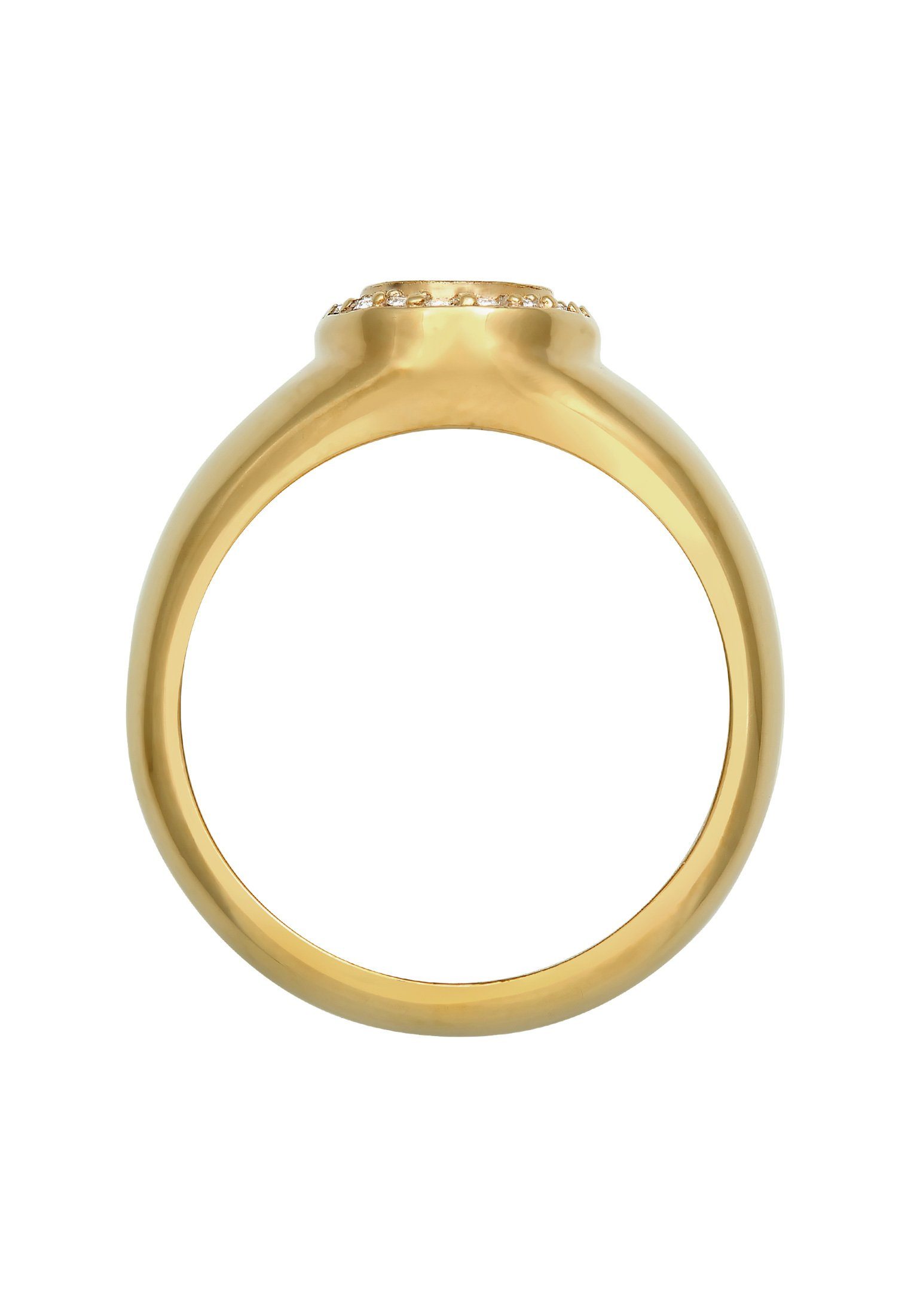 Elli Premium Siegelring Siegelring Glas Kristalle Weiß 925 Sterling Silber vergoldet