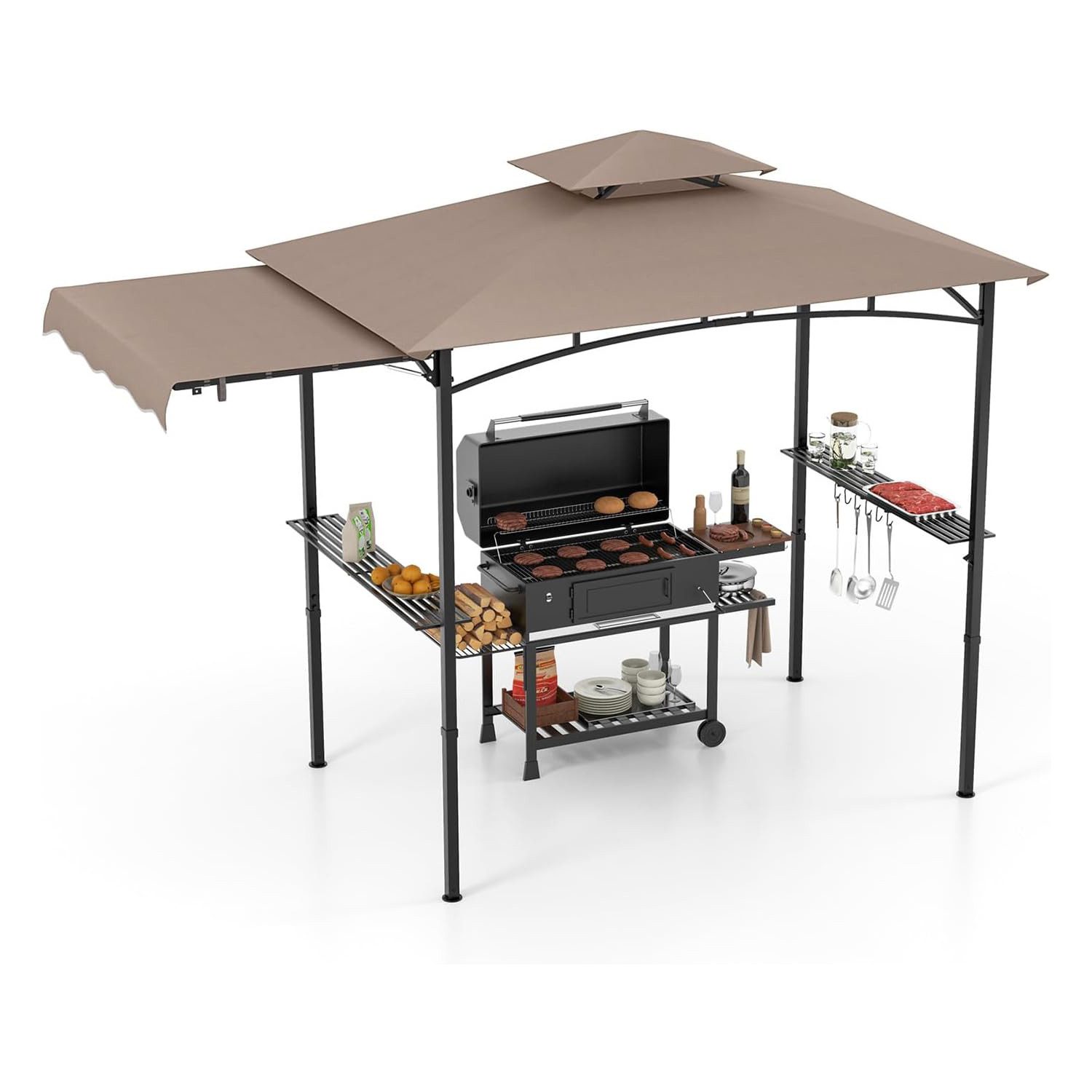 KOMFOTTEU Grillpavillon, mit Doppeldach & Seitenmarkise günstig online kaufen