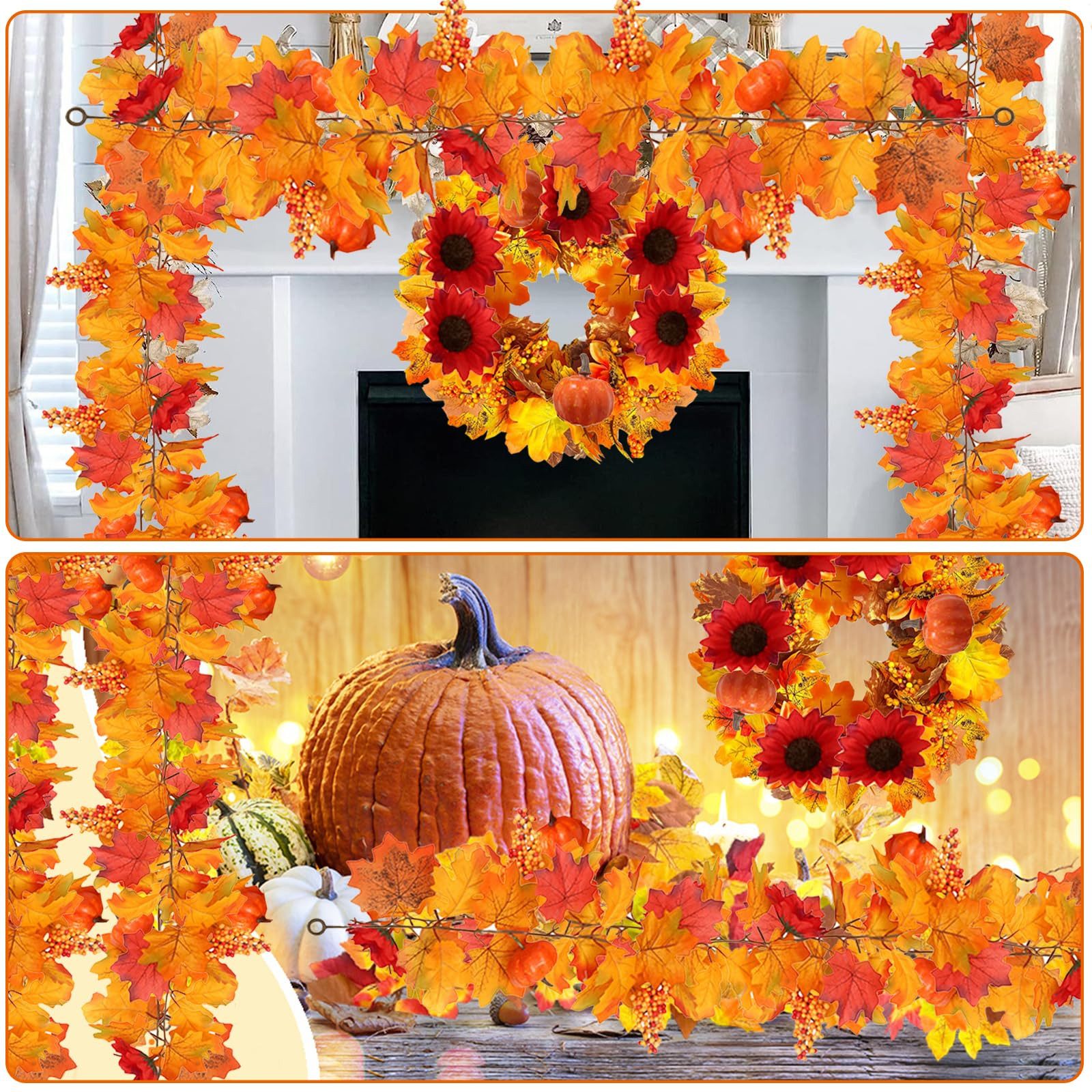 Kunstgirlande Herbst Girlande Ahornblätter, 2er-Pack künstliche Herbstgirlande, Bomiclss, Künstliche Herbst Ahorn Blätter Girlanden, für Tür, Garten, Kamin – Bild 5 von 5