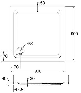 OTTOFOND Duschwanne Set Quadratische Duschwanne, quadratisch, Sanitäracryl, 3-St., 900x900/30 mm