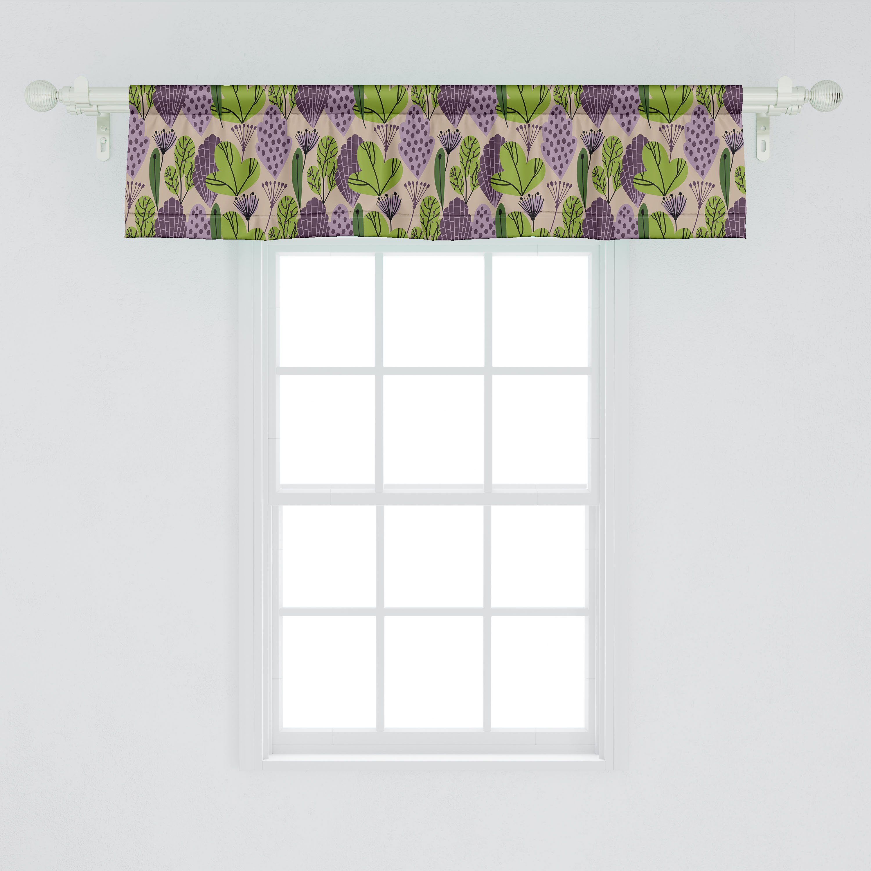 Stangentasche, mit Dekor Zusammenfassung Abakuhaus, für Blätter Microfaser, Garten Botanisch Küche Volant Scheibengardine Vorhang Schlafzimmer