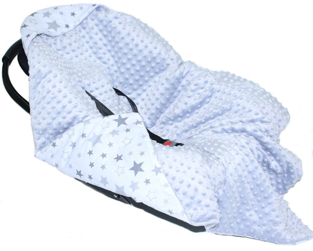 Babydecke Baby Wende Einschlagdecke MINKY mit Kapuze Babyschale Zweiseitig