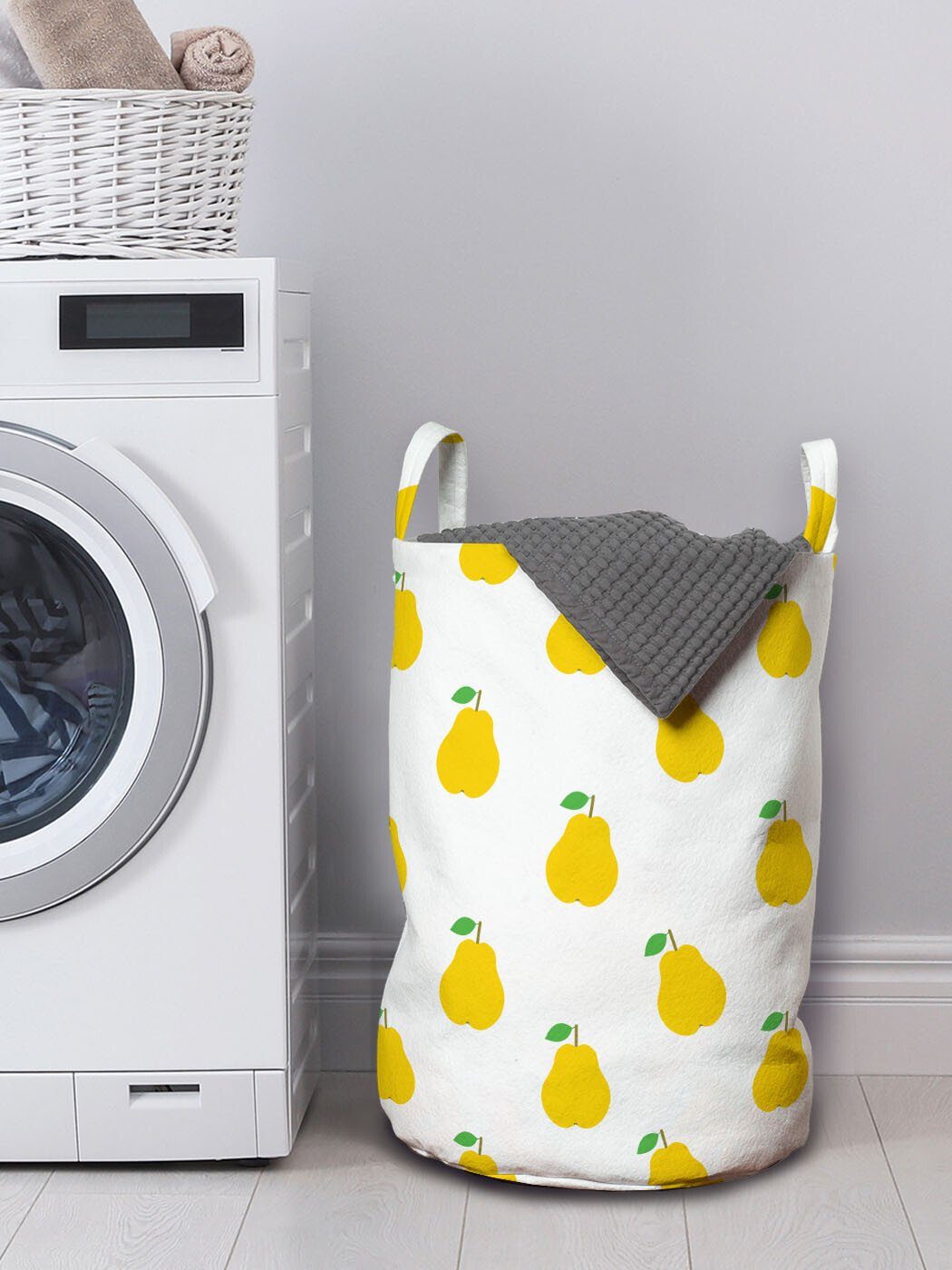 Wäschesäckchen für Abakuhaus Obst Waschsalons, Kordelzugverschluss mit Wäschekorb Griffen Grafik-Birnen-Frucht-Motive