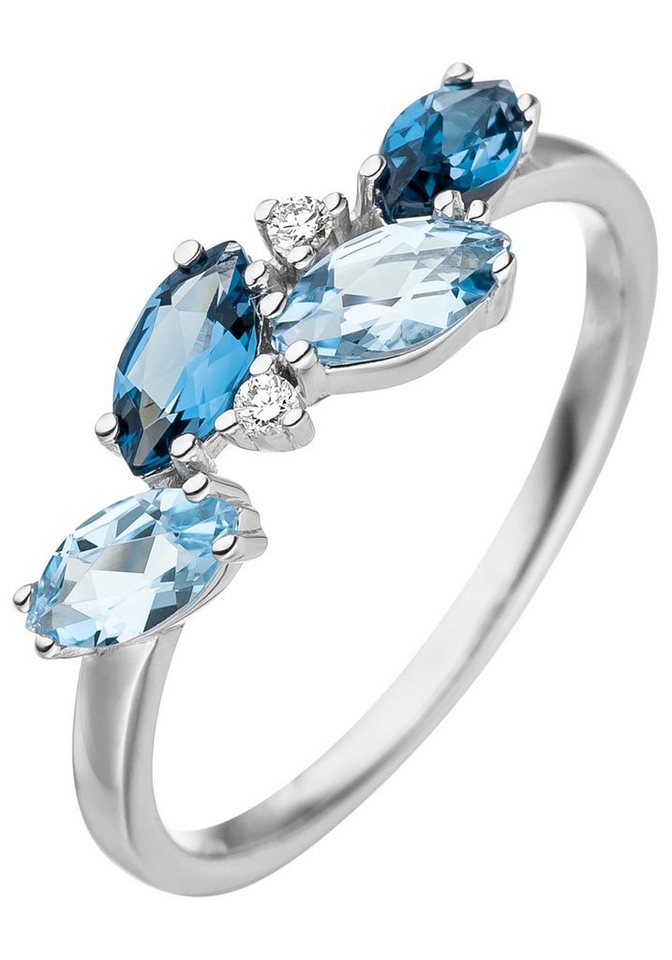 JOBO Diamantring, 585 Weigold Mit Blautopas Und 2 Diamanten, Brillant Ring