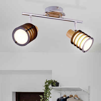 etc-shop LED Deckenleuchte, Leuchtmittel inklusive, Warmweiß, Decken Spot Leiste Lampe Ess Zimmer Chrom Glas Leuchte Holz Strahler-