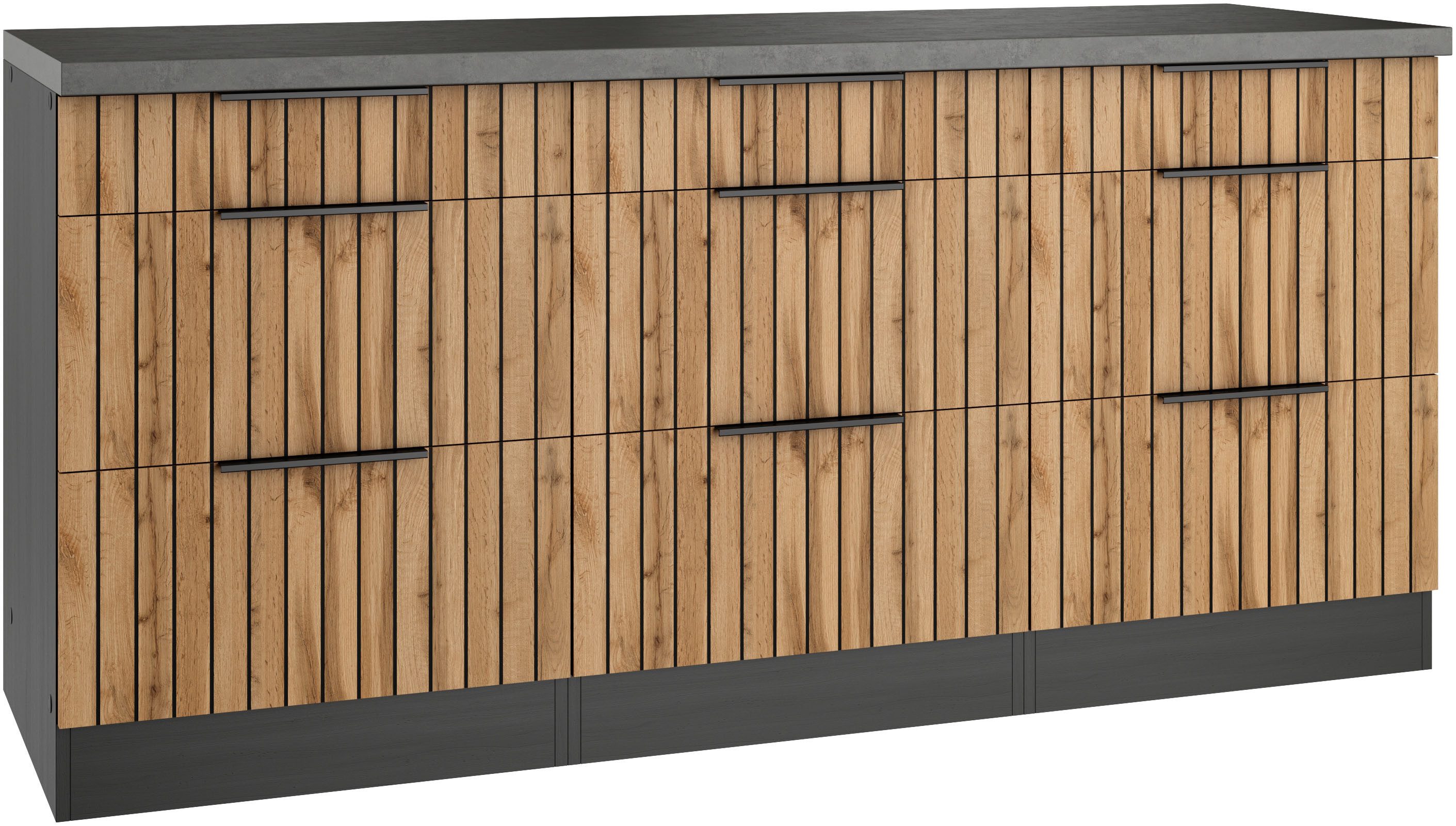 KOCHSTATION Unterschrank KS-Lagos Breite 180 cm, 3 Schubkästen, 6 Auszüge