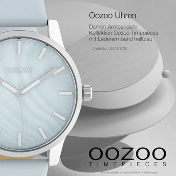 OOZOO Quarzuhr Oozoo Damen Armbanduhr Timepieces Analog, (Analoguhr), Damenuhr rund, groß (ca. 42mm) Lederarmband hellblau
