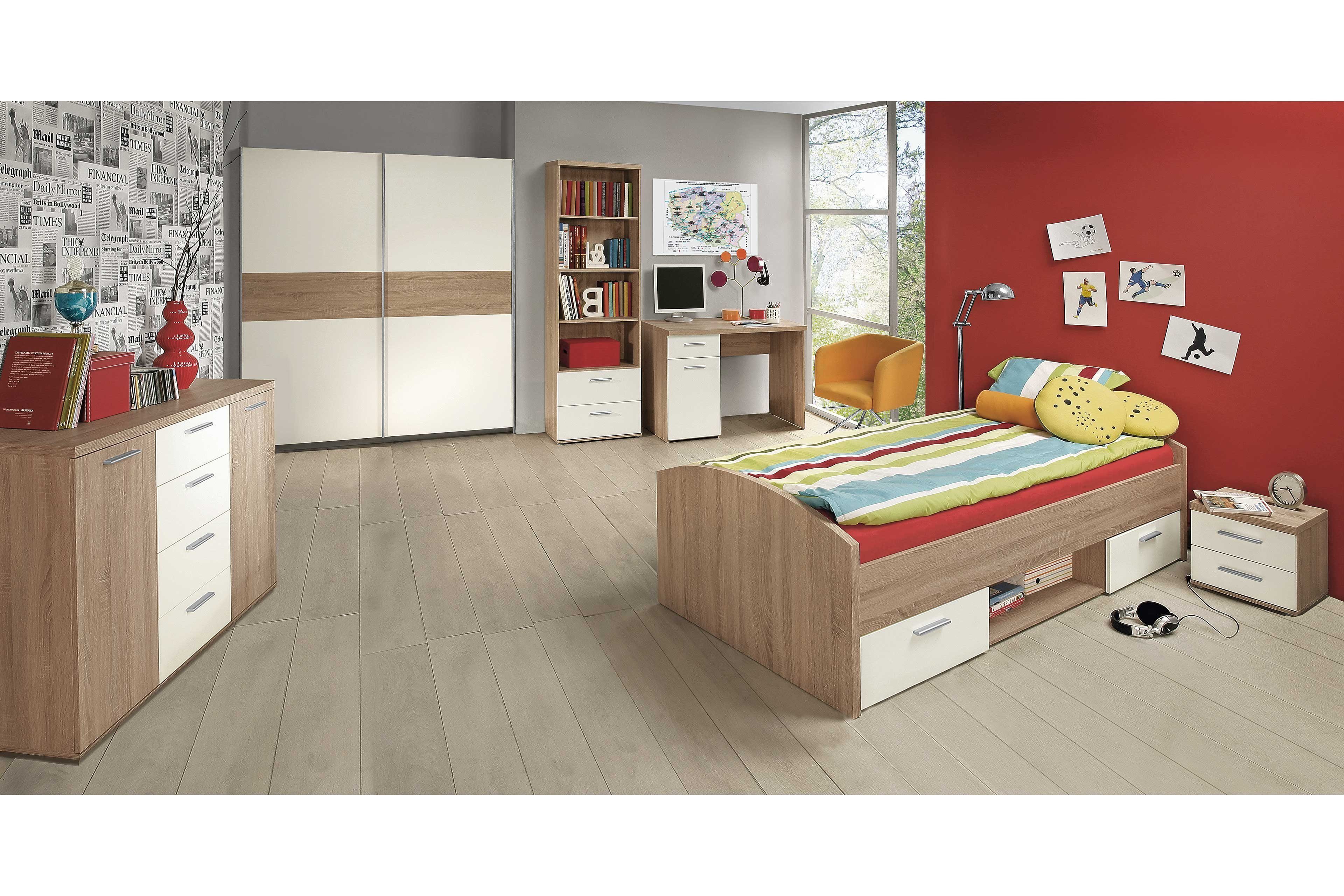 möbel-direkt.de Jugendzimmer-Set Winnie, (Komplett Set, 5-St., Kleiderschrank, Funktionsbett, Nachttisch, Schreibtisch, Standregal)