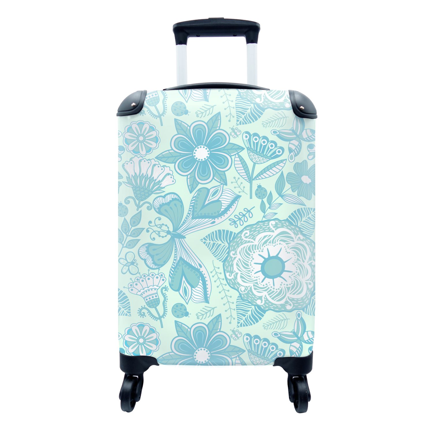 für Blumen - Handgepäck - Handgepäckkoffer mit Blau Weiß Rollen, Reisekoffer Ferien, - 4 Muster, MuchoWow Reisetasche Trolley, rollen,