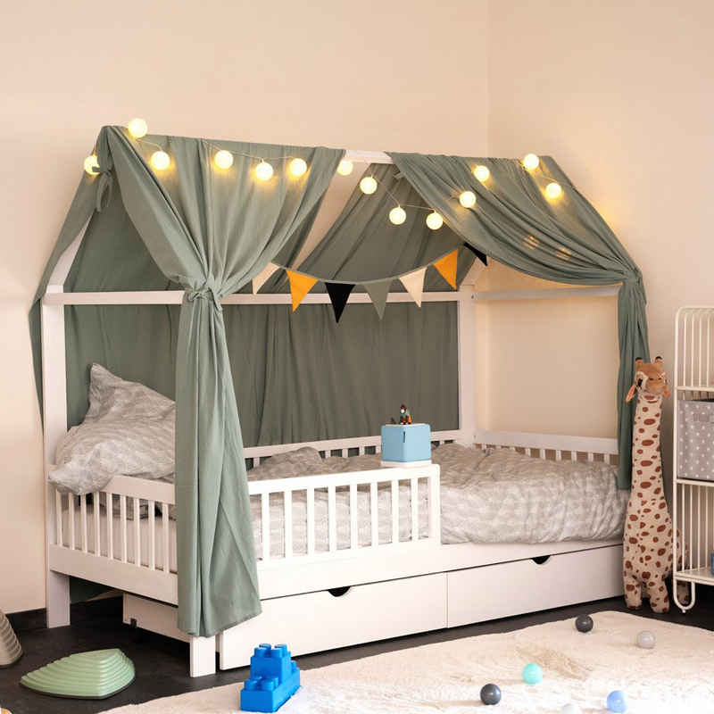 HOME DELUXE Kinderbett WOLKENLAND & STERNELAND 90 x 200 cm (inkl. Schubladen, Lattenrost & Rausfallschutz), FSC zertifiziert