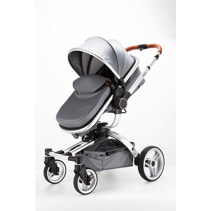Blij´r Sport-Kinderwagen Stef 2in1 Luxus Kombi Kinderwagen mit Babyschale 360 Grad drehbar Buggy grau Baby