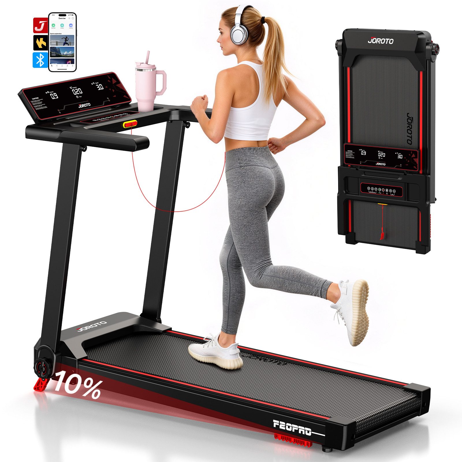JOROTO Laufband JOROTO Klapplaufband: 2,5 PS, 10% Steigung, 12 km/h, 130kg Belastung