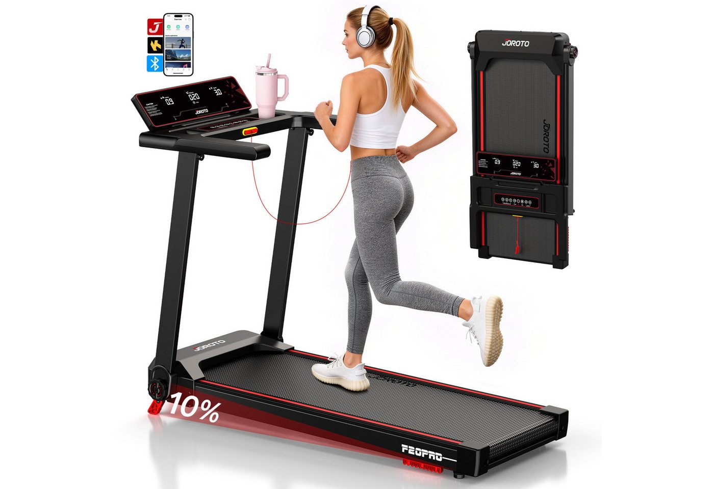 JOROTO Laufband JOROTO Klapplaufband: 2,5 PS, 10% Steigung, 12 km/h, 130kg Belastung