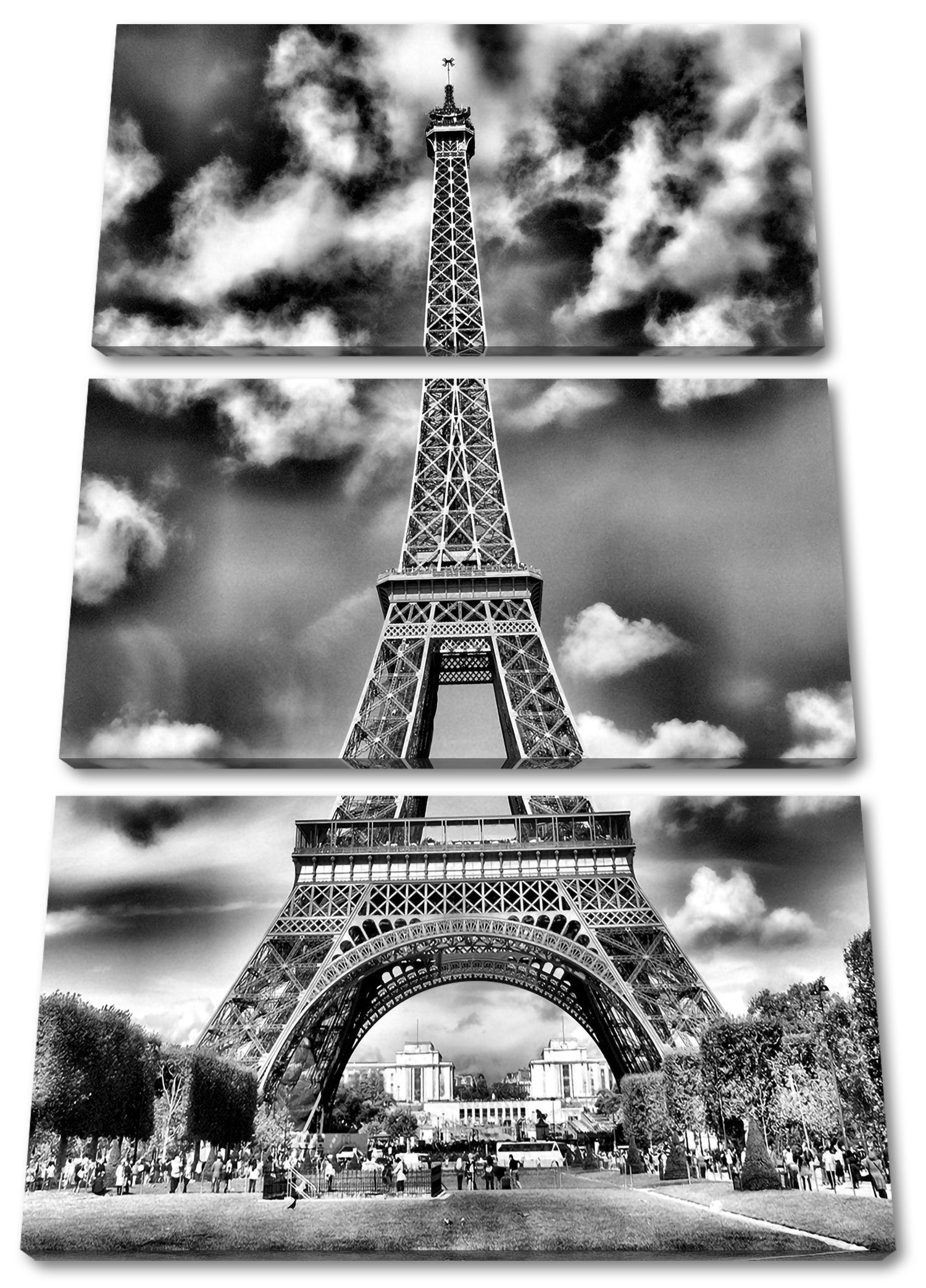 Pixxprint Leinwandbild Eifelturm Paris, Eifelturm Paris 3Teiler (120x80cm) (1 St), Leinwandbild fertig bespannt, inkl. Zackenaufhänger