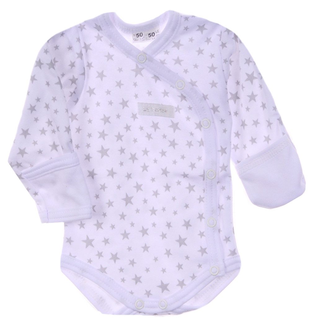 La Bortini Body Wickelbody Baby Body in Weiß mit Sternen aus reiner Baumwolle, 44 50 56 62 68 74 80 86 92 98 104