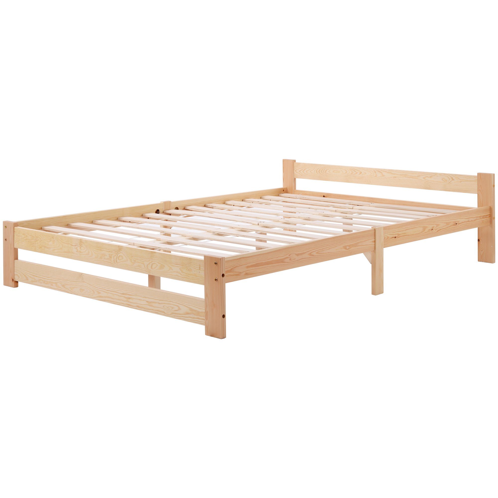 Futonbett (Doppelbett), Ehebett Massivholzbett mit Kopfteil und Lattenrost, 200x140cm