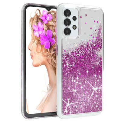 EAZY CASE Handyhülle Liquid Glittery Case für Samsung Galaxy A13 4G 6,6 Zoll, Bumper Case Back Cover Glitter Glossy Handyhülle Etui Violett Lila