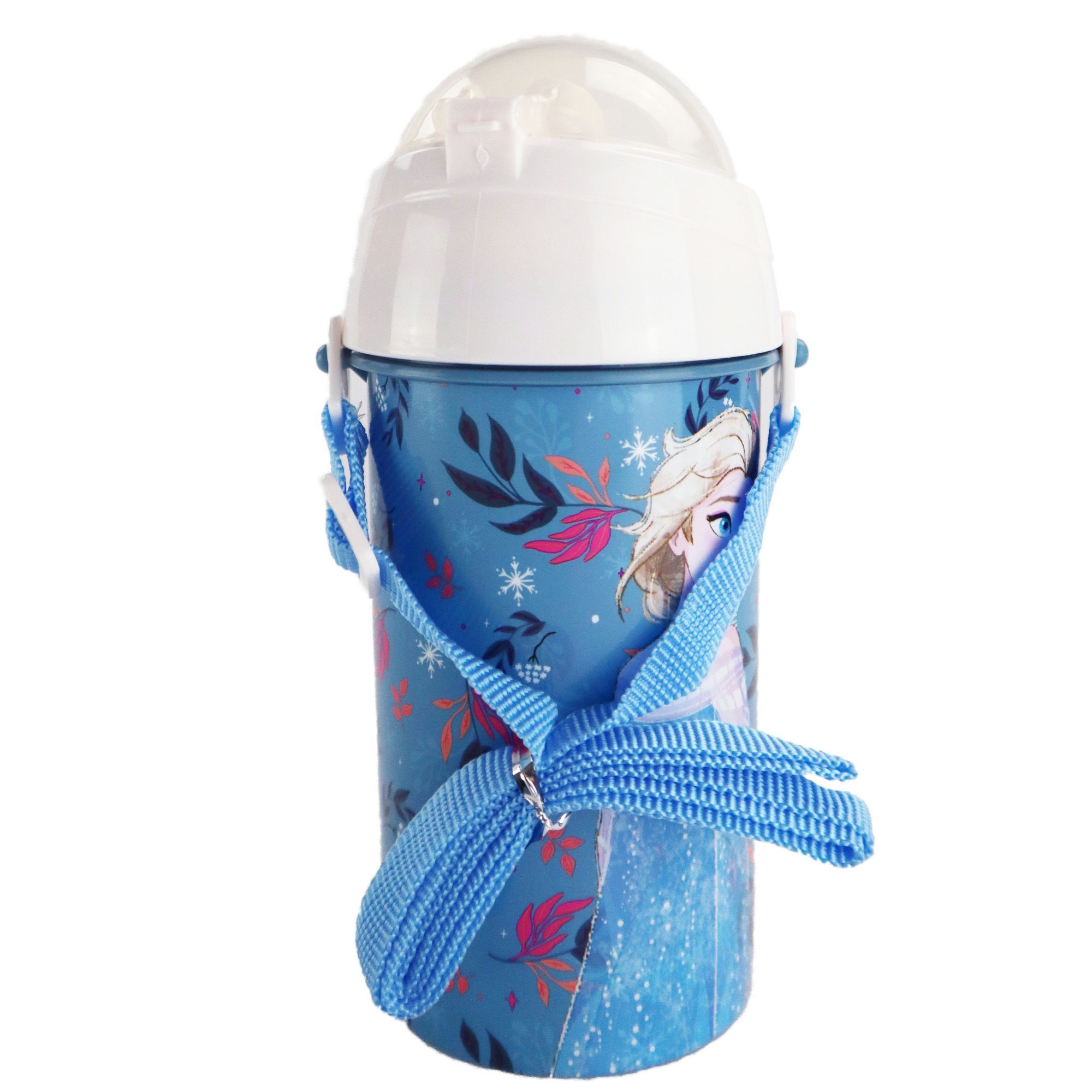 und integriertem Disney ml Wasserflasche, 500 Trinkflasche Flasche Anna Tragegurt Disney Trinkhalm Die mit Eiskönigin Elsa