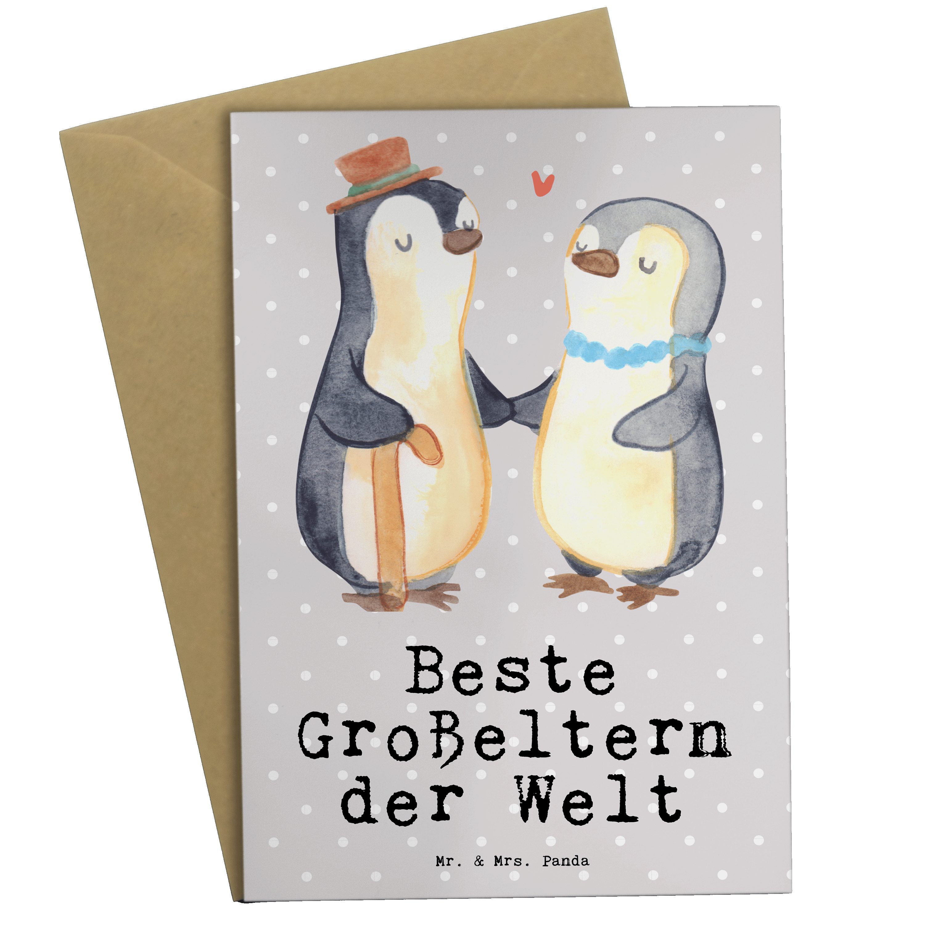 Mr. & Mrs. Panda Grußkarte Pinguin Beste Großeltern der Welt - Grau Pastell - Geschenk, Hochzeit