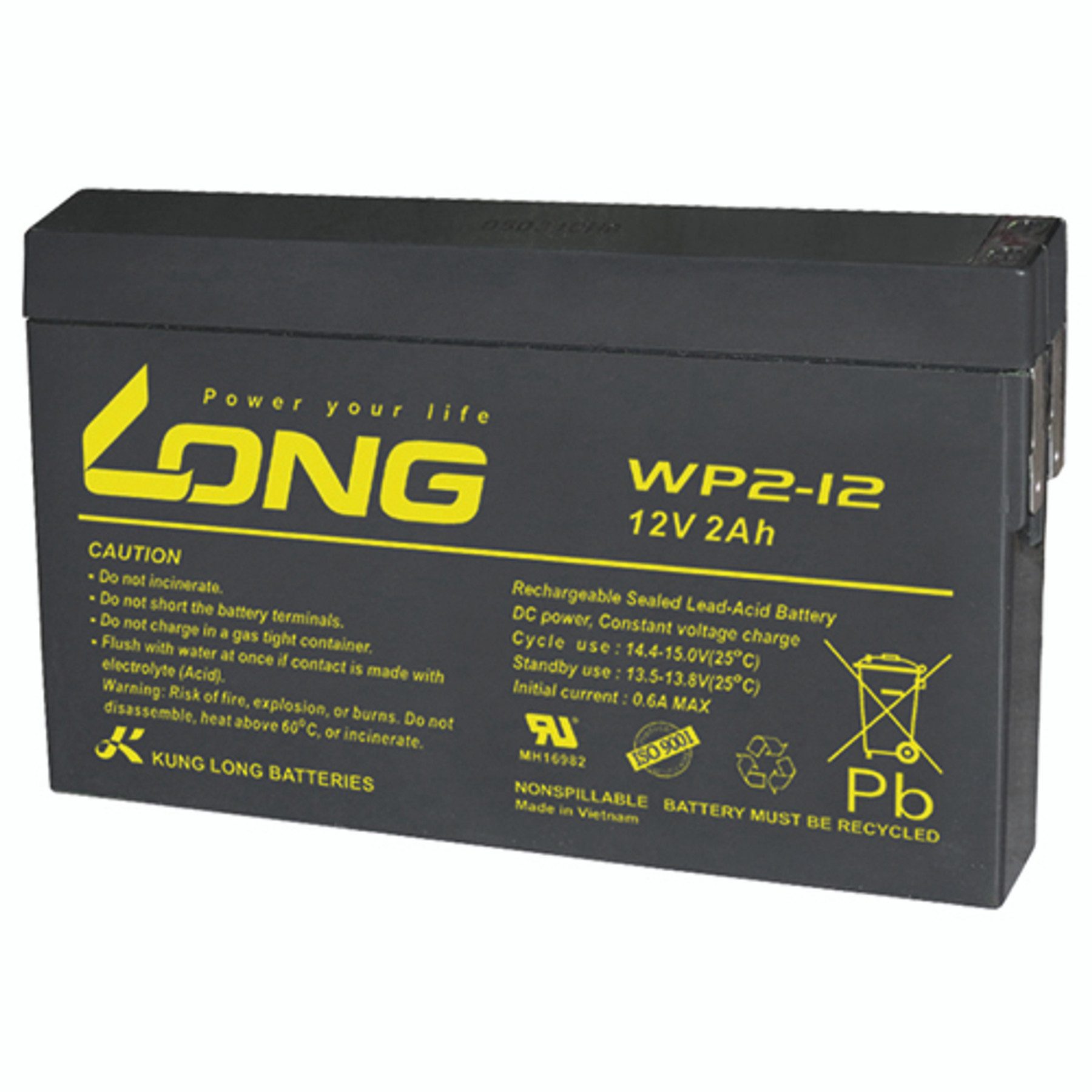 Kung Long KUNG LONG Blei-Akkumulator Standby, WP2-12, 12 V-, 2 Ah, Faston 4,8 mm Bleiakkus