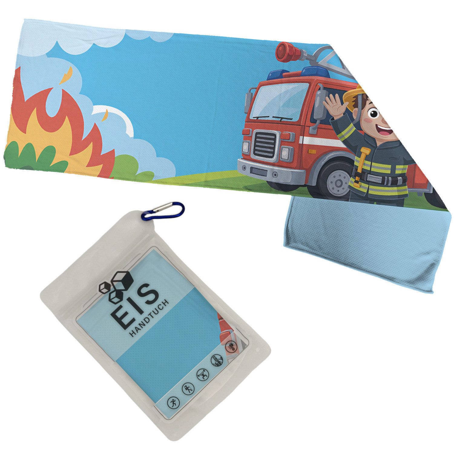 speecheese Sporthandtuch Feuerwehrmann mit Feuerwehrauto Eishandtuch für Kinder
