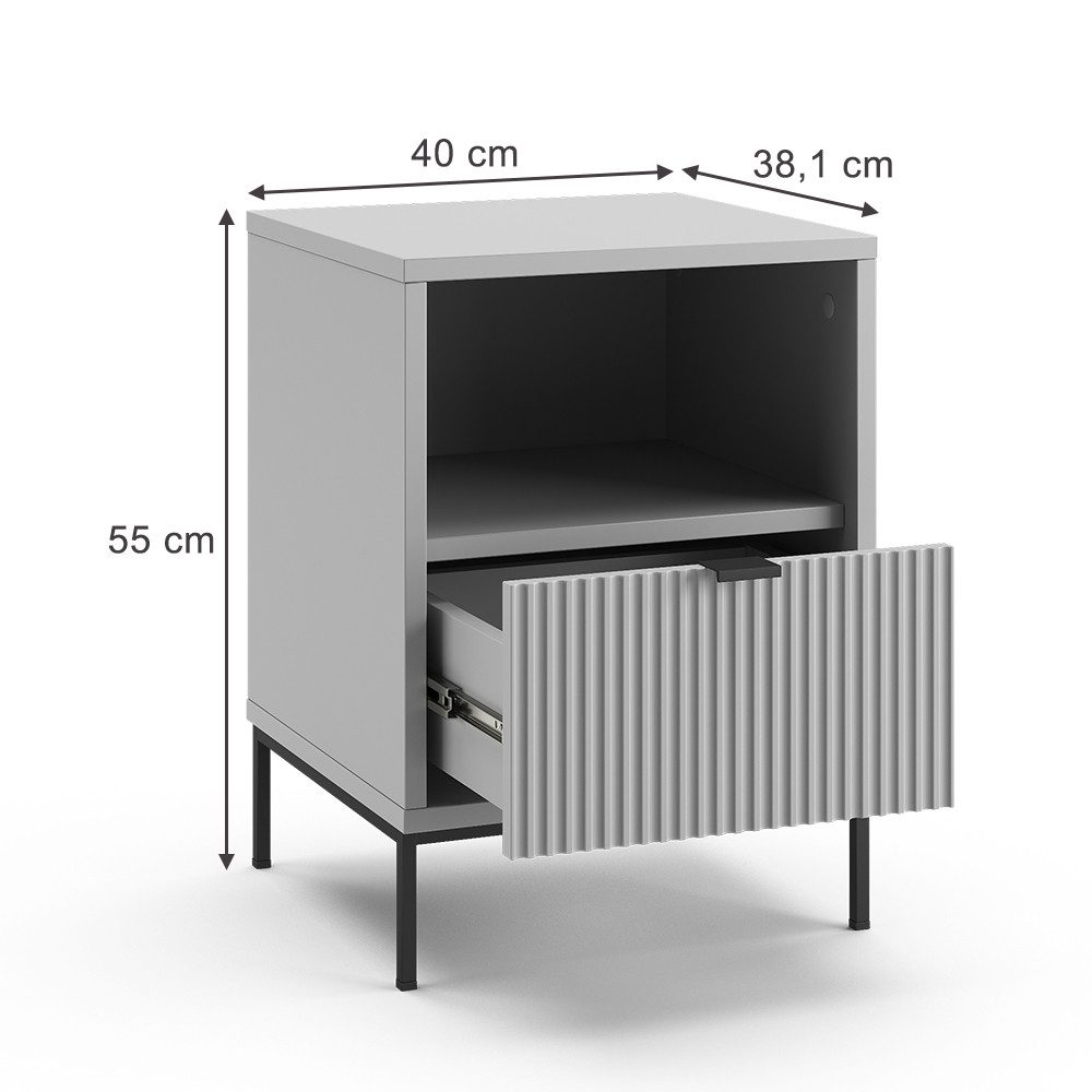 Vicco Nachtschrank Eliza, Grau, 40 x 55 cm mit 1 Schublade günstig online kaufen