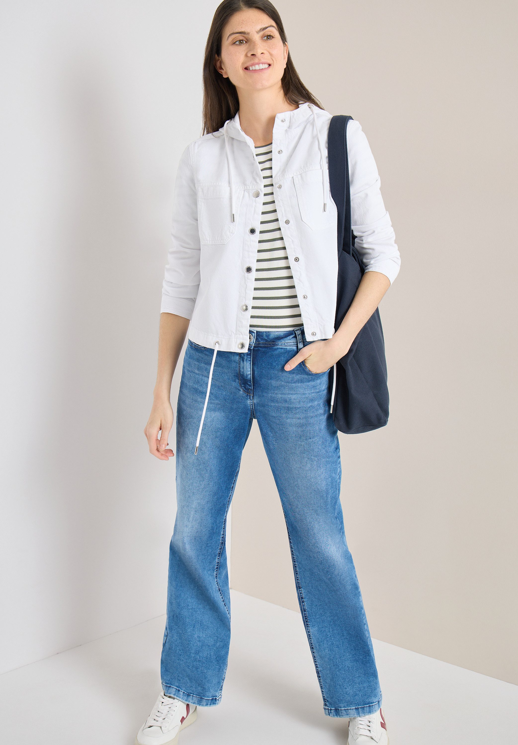 CECIL Blusenjacke Denim Jacke mit Kapuze und Tunnelzug
