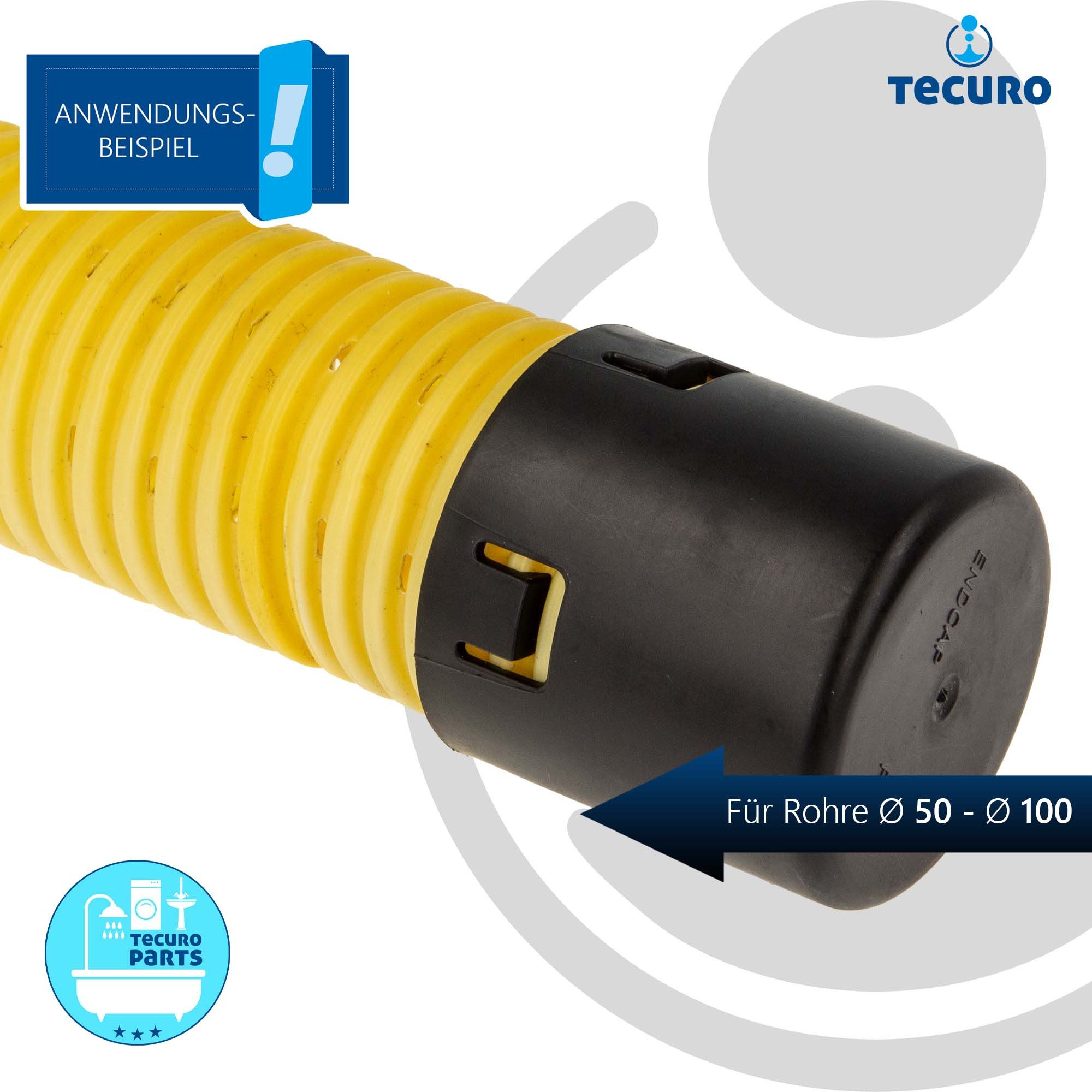 tecuro Drainagerohr Endkappe - Kabelschutzrohr, mit Klicksystem, PP-schwarz, für Rohr DN50