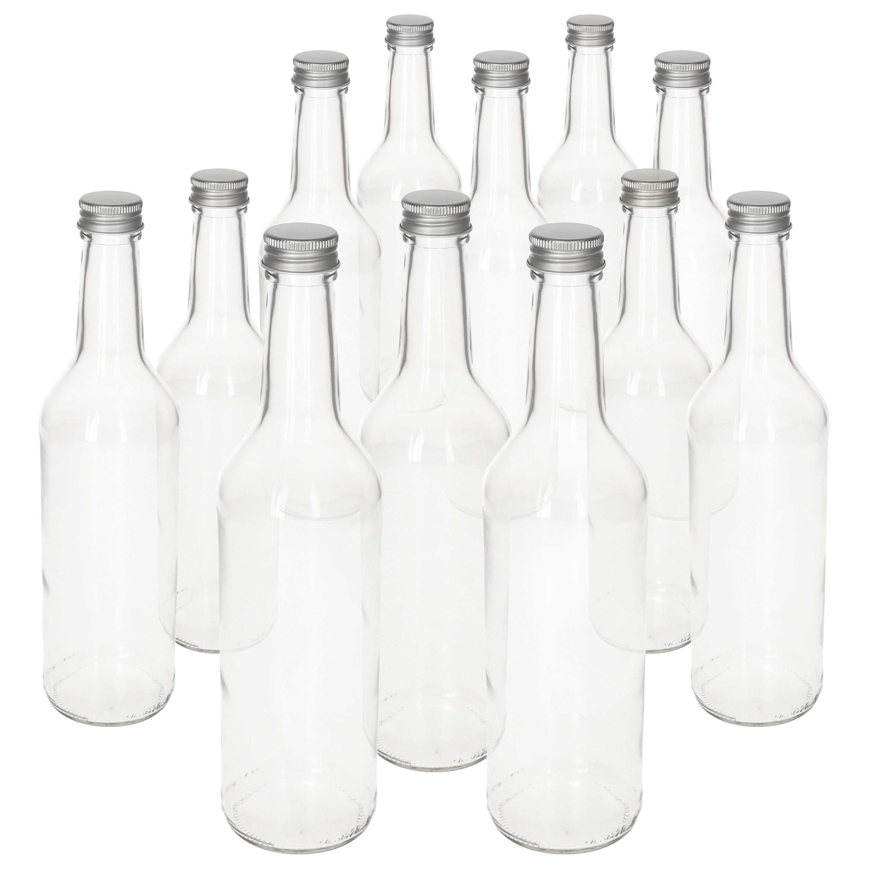 Set 12er 500 Glas Geradhalsflasche Silber, Deckel Schraubverschluss ml + Einmachglas MamboCat