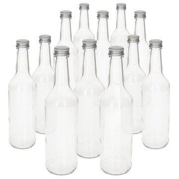 MamboCat Einmachglas 12er Set Geradhalsflasche 500 ml + Schraubverschluss Deckel Silber, Glas