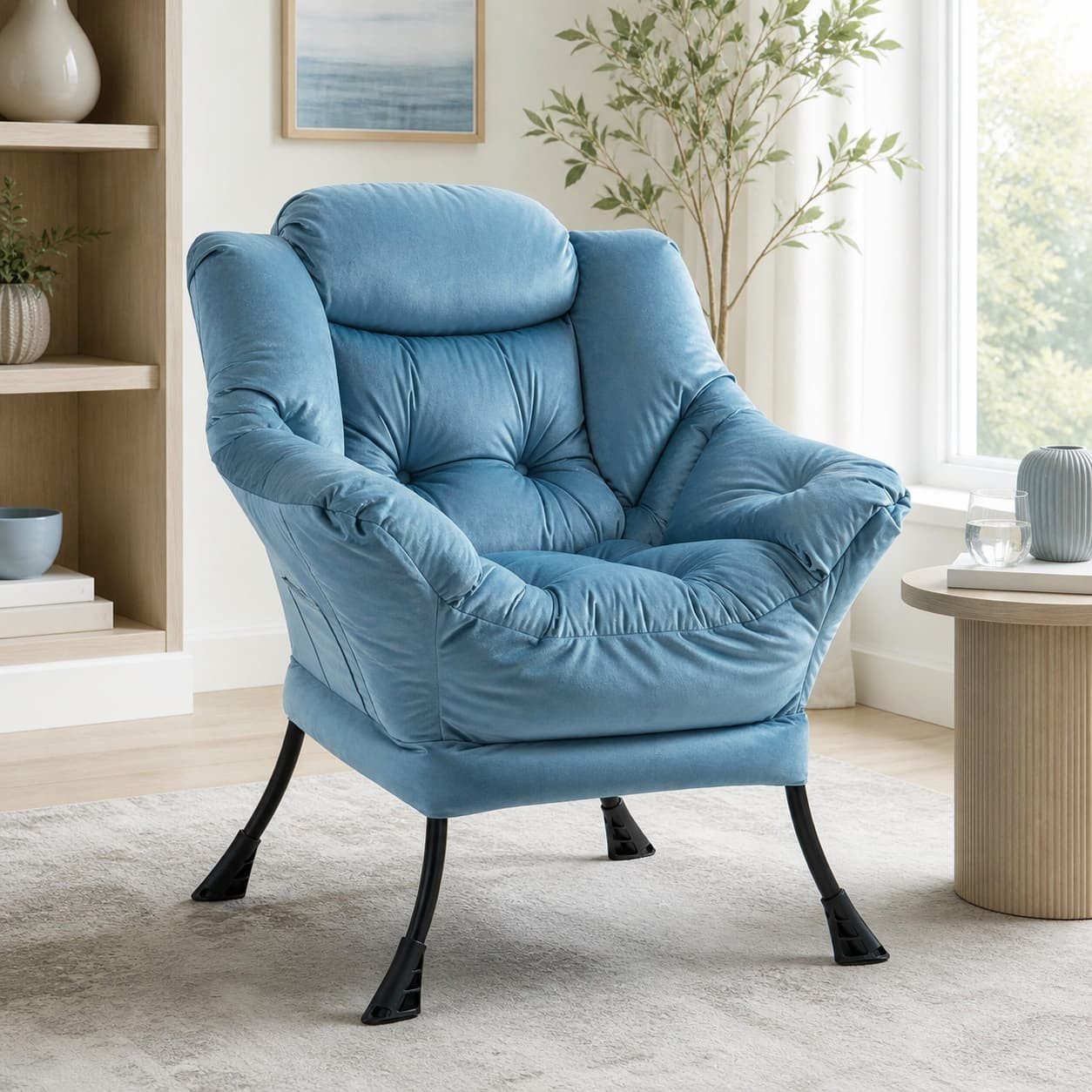 ANYSUN Loungesessel Relaxsessel aus Samt mit Nackenstütze, ergonomisch weich gepolstert (Sessel mit optionalem Fußhocker, Relaxsessel), Kompakter Relaxsessel 75 x 80 x 85 cm, wahlweise mit Fußhocker