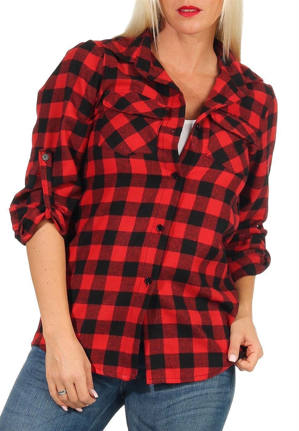 Hemdbluse malito Damen Karo Hemd, kariertes Oberteil mit Brusttaschen, Button-