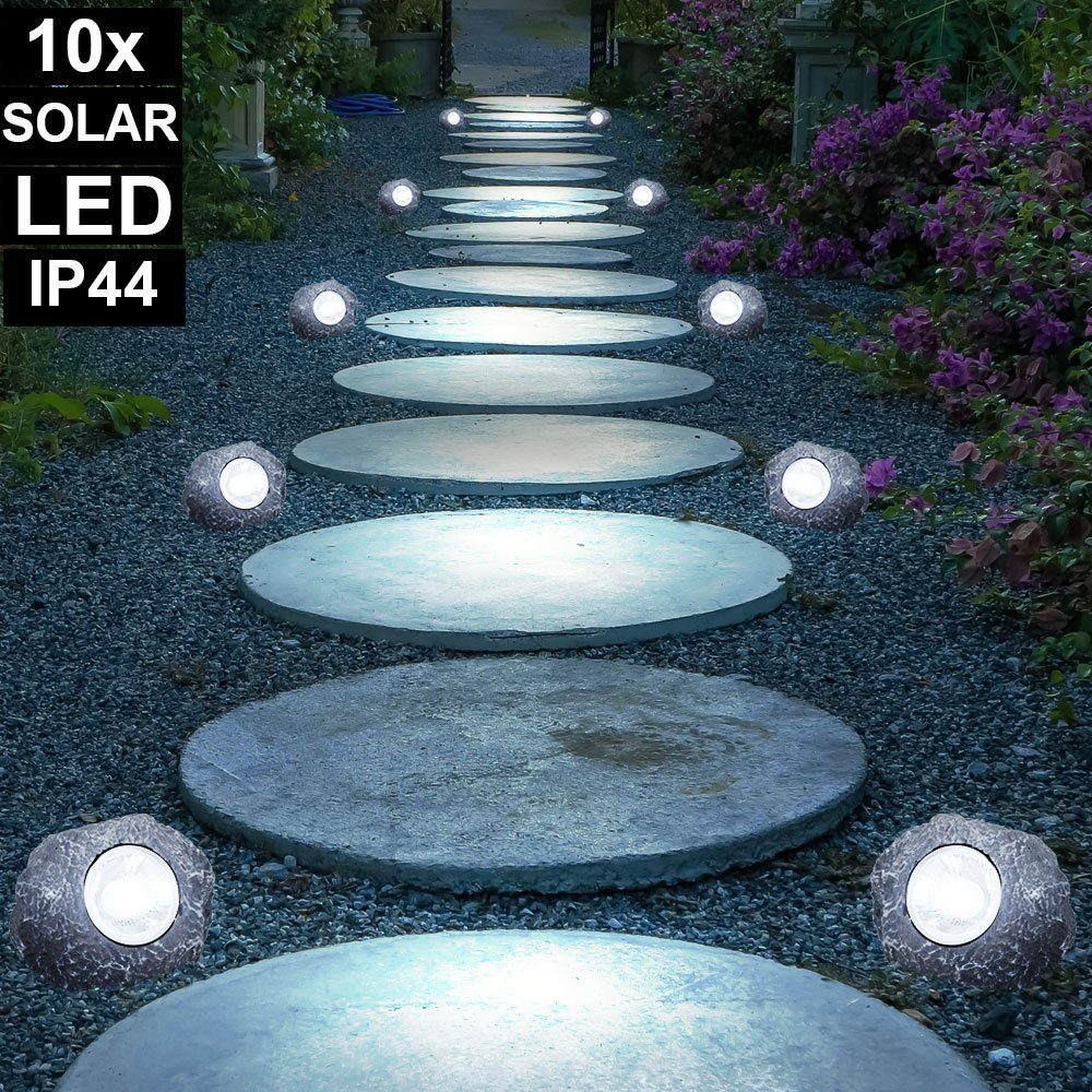 etc-shop Gartenleuchte, LED-Leuchtmittel fest verbaut, 10x LED Solar Lampen Außen Beleuchtung Garten Weg Stein Design