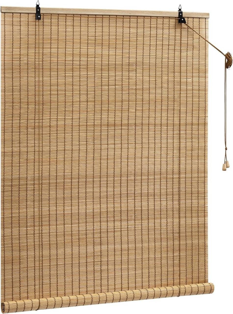 Rollo, Woltu, blickdicht, Mit Bohren, Bambusrollo Sonnenschutz Seitenzugrollo, für Fenster Tür Terrasse