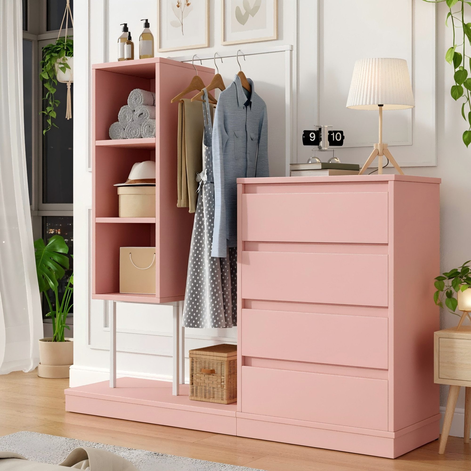 HAUSS SPOLE Garderoben-Set Kleiderschrank-Set Kinderleidungschrank mit Kleiderstange Rosa