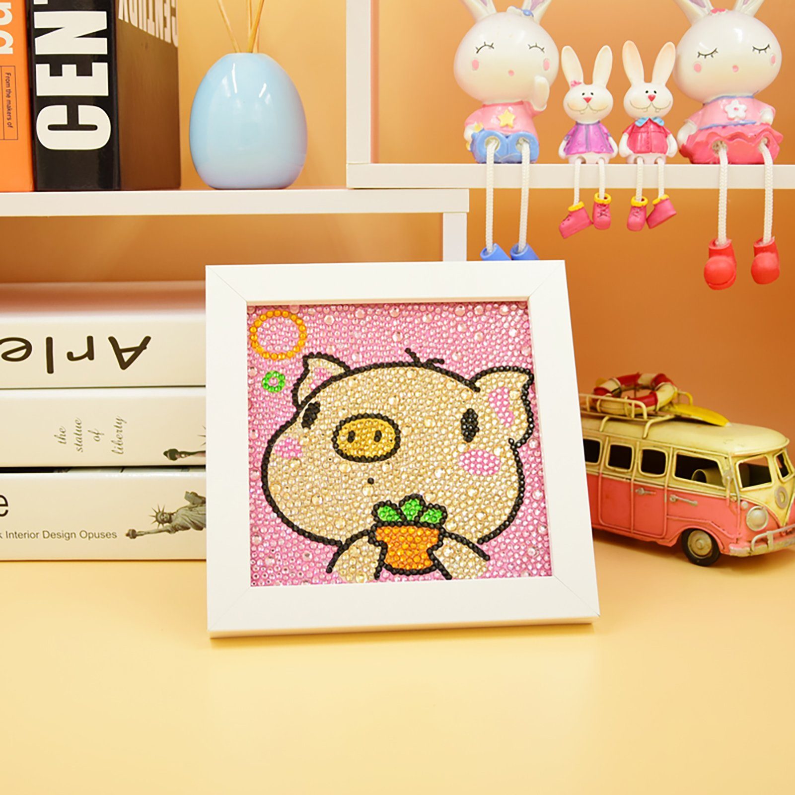 Vivi Idee Gemälde 5D DIY Diamant Painting Set mit Bilderrahmen, SX12 Schwein, Geschenk für Kinder