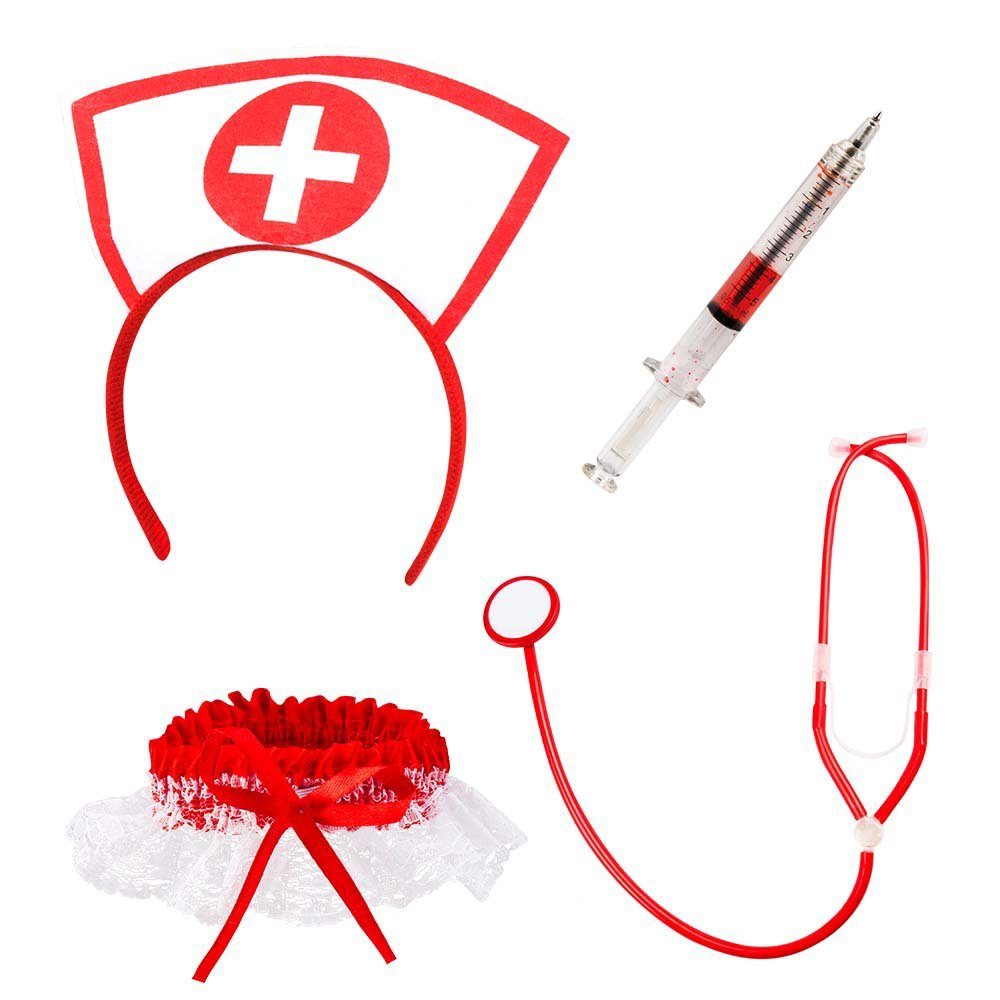 Widdmann Kostüm Krankenschwester Accessoire-Set, Für sexy Pflegerinnen mit spitzen Spritzen-Strumpfband