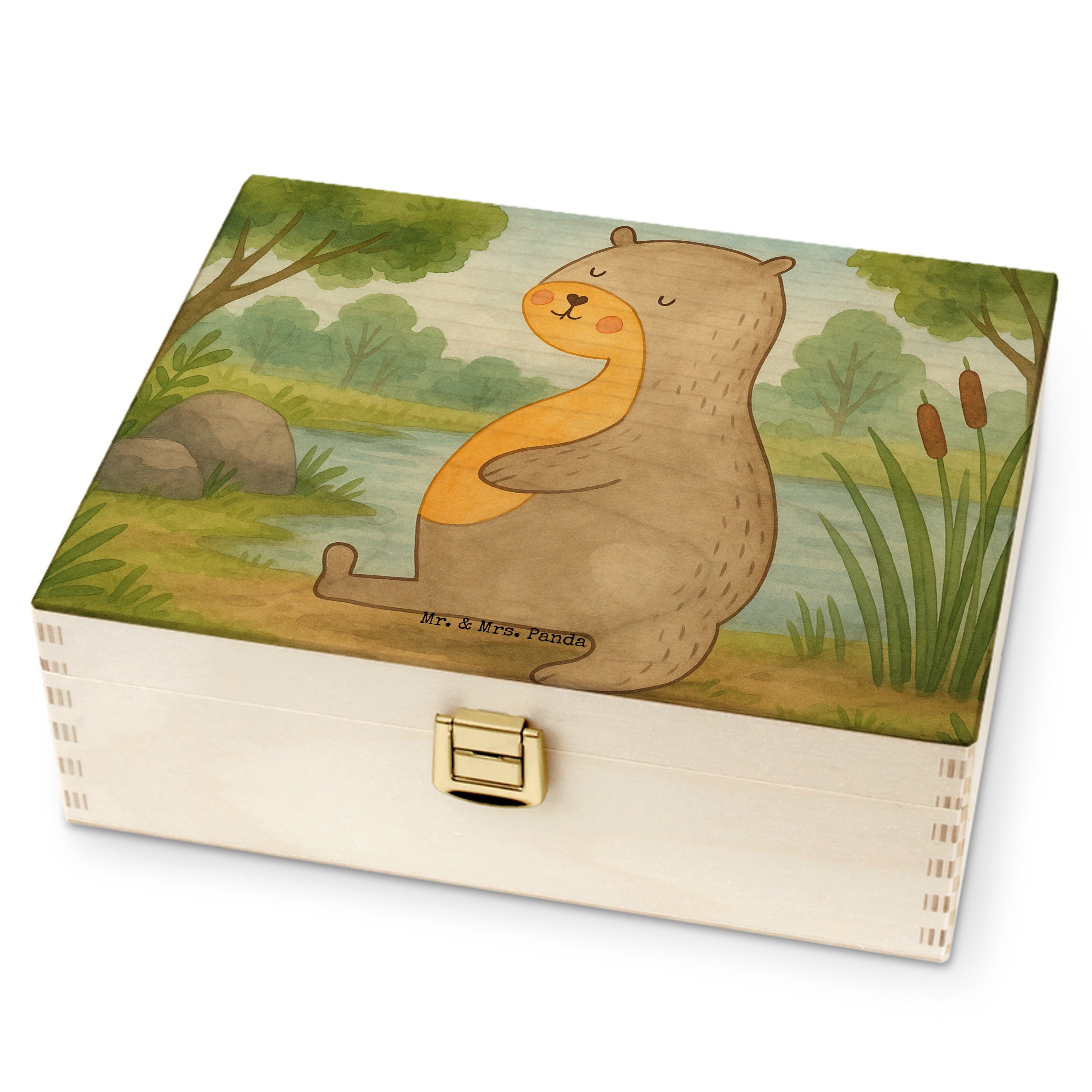 Mr. & Mrs. Panda Teebox Otter Bauch Design, Tee Organizer, Weiß, Holz Teebox, Geschenk für Pa, Birkenholz, (Packung), Teedose mit Motiv Seeotter tee box holz