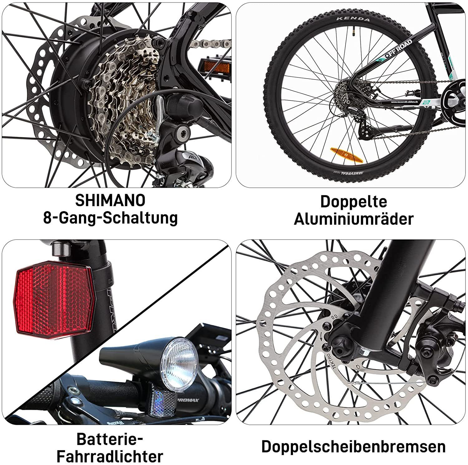 VECOCRAFT E-Bike Schaltwerk, Altus Gang Kettenschaltung, 375,00 OFFROAD akku Wh Heckmotor, Shimano 8 80KM