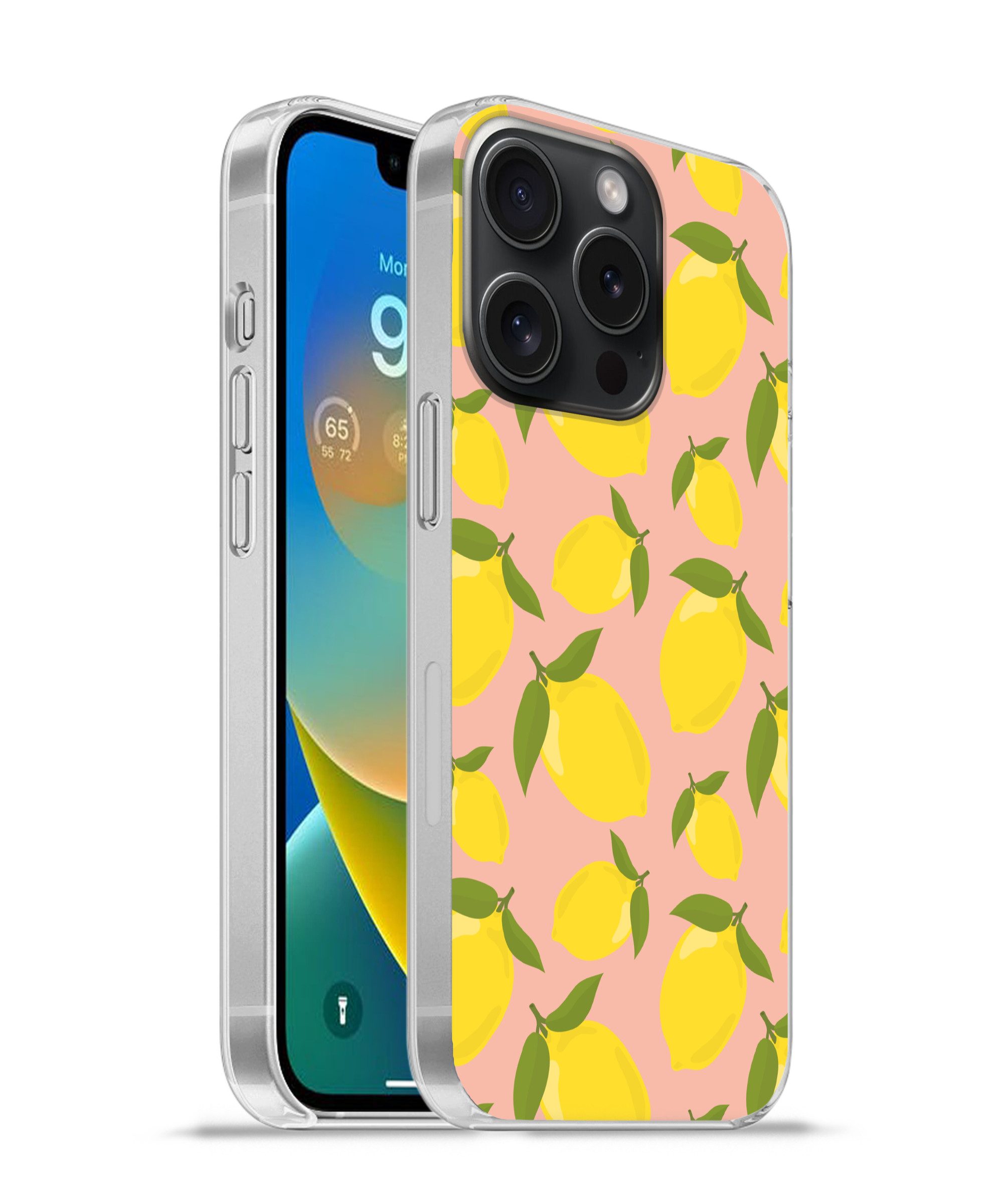 MuchoWow Handyhülle für Apple iPhone 15 Pro Zitronen - Gelb - Rosa - Muster - Obst, Smartphone-Bumper, Print, Handy Schutzhülle Dünn