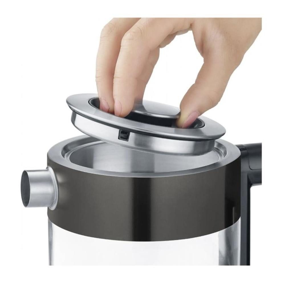 Graef Wasserkocher WK 302 Glaswasserkocher Edelstahl schwarz 1 Liter LED beleuchtet, 2000 W, Kalkfilter Trockengehschutz Überhitzungsschutz Abnehmbarer Deckel