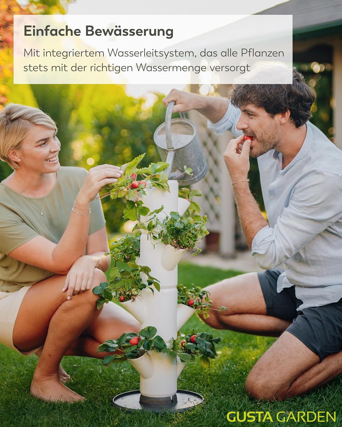 Gusta Garden Hochbeet SISSI STRAWBERRY starter (inkl. Wasserauslaufschutz & Wasserleitsystem), Erdbeerbaum mit 4 Etagen, weiß – Bild 4 von 5