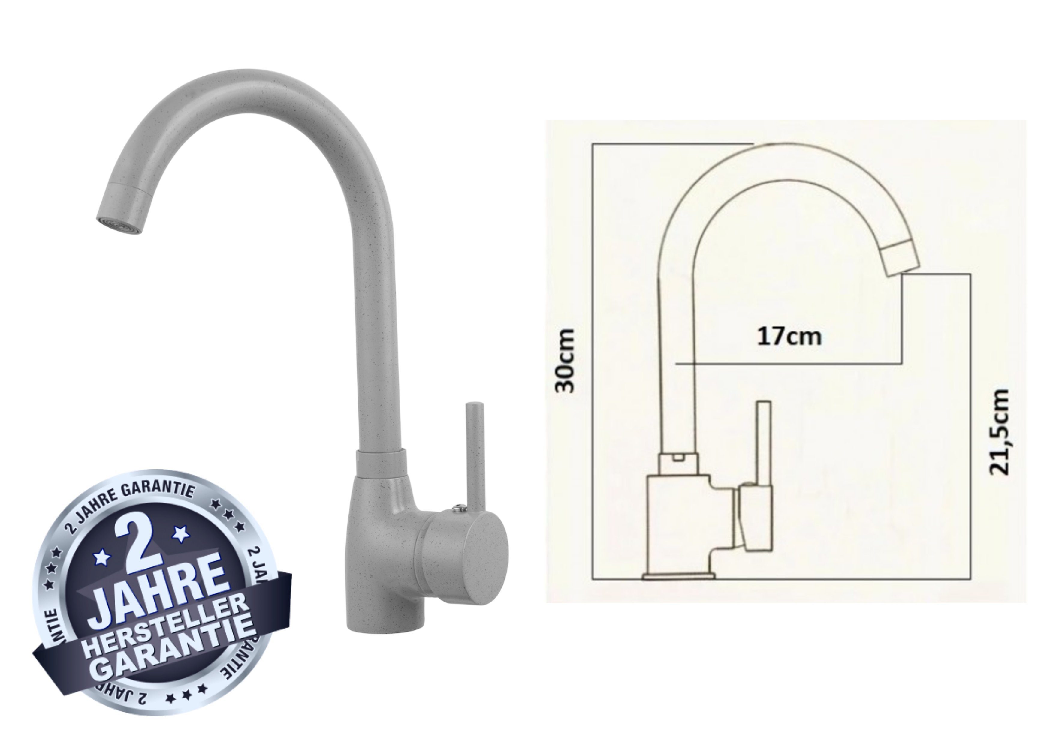 Faizee Möbel Granitspüle Granitspüle Küchenspüle mit Siphon und Armatur verschiedene Modelle, Eckig