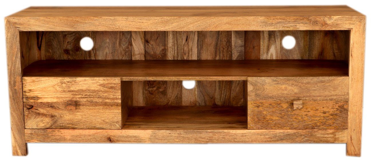 Indischesmoebelhausde TV-Schrank Fernsehtisch Hina 150x60x45 aus Mangoholz Funktionales Design, zeitlos elegant.