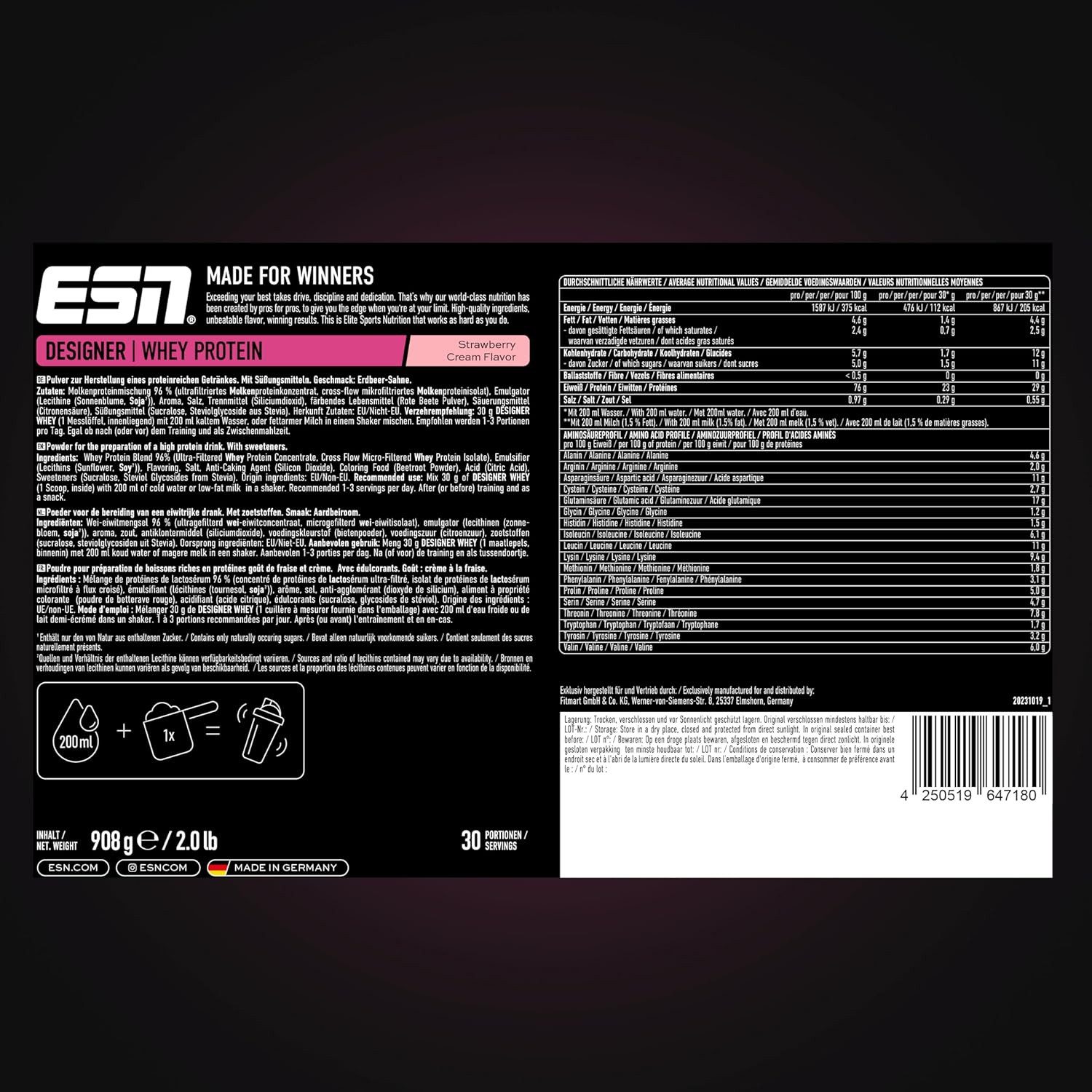 ESN ESN Designer Whey 908g - Strawberry Cream Pulver