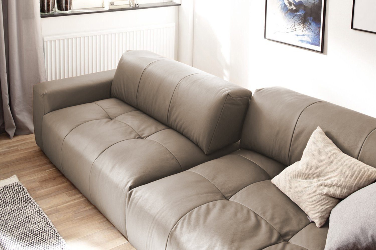KAWOLA 3-Sitzer PALACE, Big Sofa Farben mit versch. taupe Leder Sitztiefenverstellung