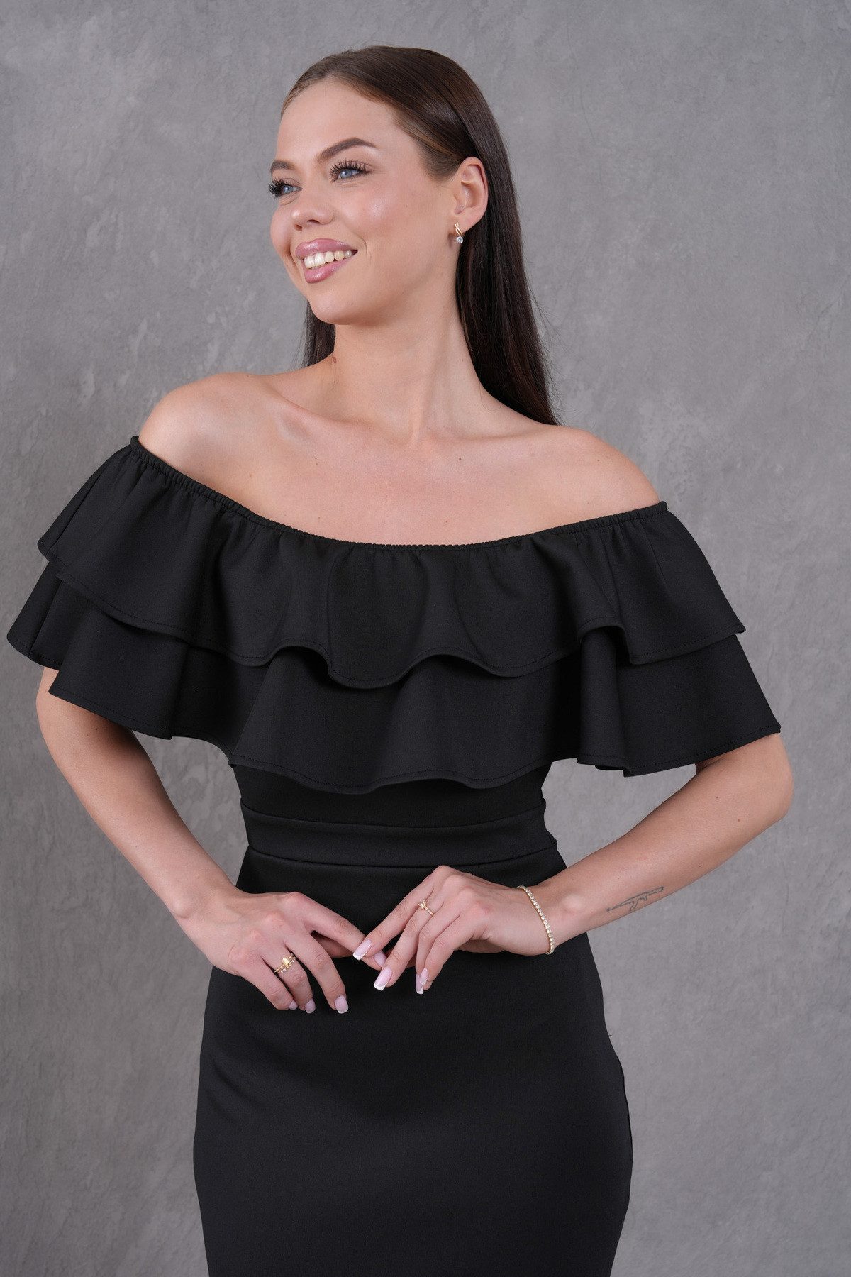 WOMAN VISION Minikleid Damen Rüschen Design Bandeau Schwarz Midi Bleistiftk günstig online kaufen